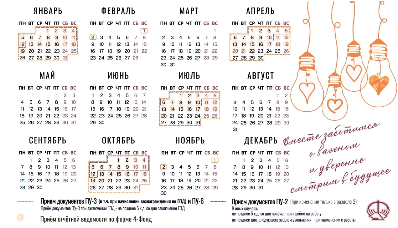 Календарь плательщика обязательных страховых взносов в ФСЗН